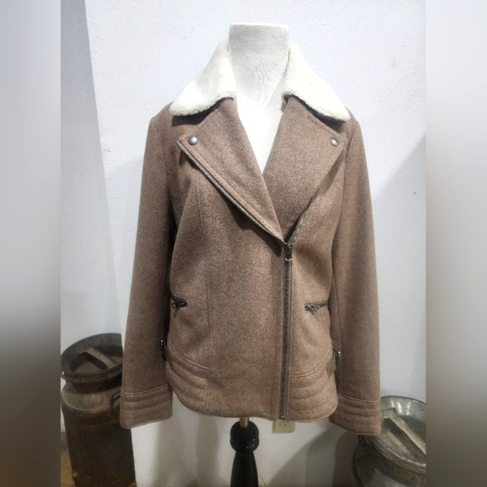Banana Republic Brown Lined Short Bomber Jacket Sz Medium Side Zip